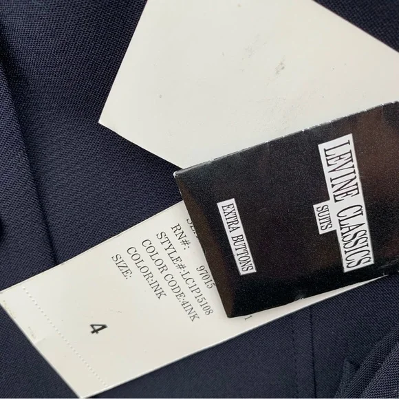 LEVINE CLASSICS Three piece suit dark navy blazer jacket pants skirt neutral
